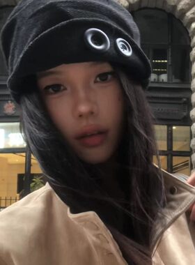 韩系辣妹风纽扣黑色冷帽女秋冬季