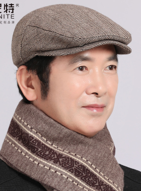 男保暖鸭舌帽秋冬毛呢前进帽帽子