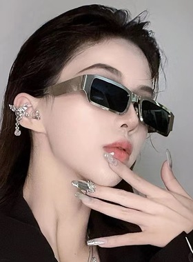 ins欧美凹造型墨镜女潮小红书同款方形金属眼镜网红街拍太阳镜男