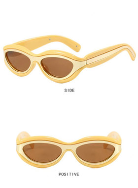 新款欧美个性时尚拼色Y2K椭圆太阳镜潮流嘻哈凹造型小框男女墨镜