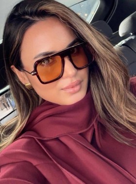 凹造型方形浅茶色复古男女墨镜