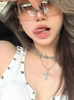 欧美Y2K无框方形镶钻墨镜女潮千禧风辣妹眼镜未来感时尚太阳镜潮