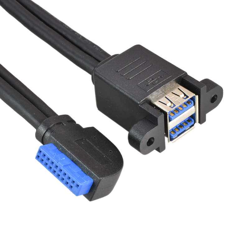 USB3.0前置面板线带耳朵挡板线19针20Pin转2口转接线DIY机箱双层U - 图1