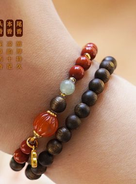 天然芽庄绿奇楠沉香手串情绪稳定手链南红双圈串珠老料福禄佛珠女