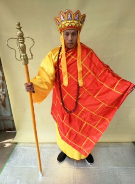 特价直销西游记唐僧服装 唐三藏帽子 唐三藏袈裟佛珠面具和禅杖