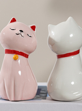 跨境 ins小猫摆件创意家居现代简约轻奢办公桌面装饰可爱白瓷
