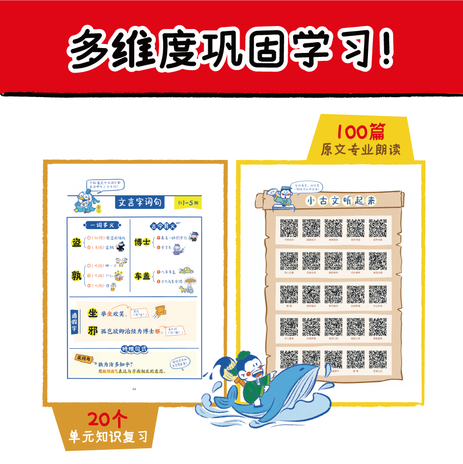 【开心童书】小学生小古文漫画笔记全套4册手把手教你看懂文言文学常识全解趣味漫画思维导图解析100篇文言文100课1200古诗文词句-图3