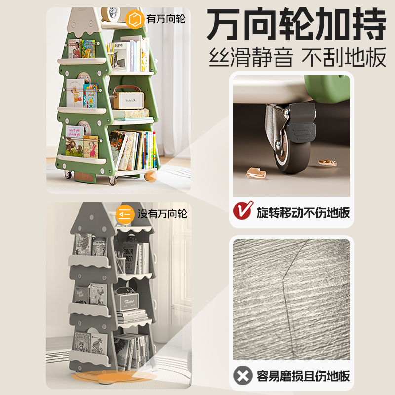 贝多喜儿童移动书架落地绘本架阅读宝宝玩具收纳多层圣诞树儿童房 - 图1