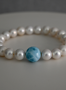 诸暨天然珍珠9mm搭配海纹石手链春夏饰品礼物