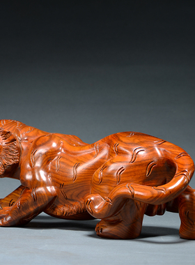 黄花梨木雕老虎摆件木质生肖虎客厅红木办公室家居摆设工艺品