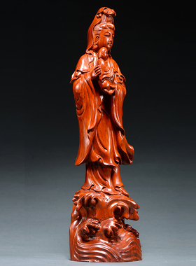 花梨实木雕刻送子观音佛像摆件实木雕刻家用祠佛堂供奉观世音菩萨