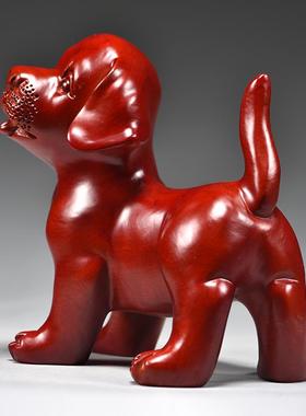 红色木雕狗摆件十二生肖狗实木家居客厅吉祥物办公装饰红木工艺品