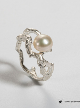 如此银作纯银珍珠原创设计戒指女