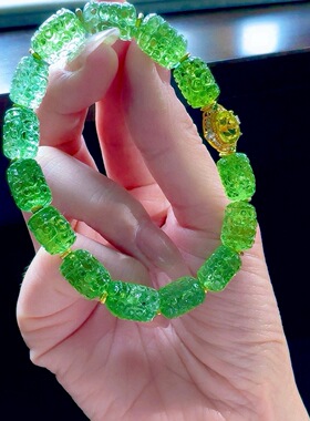 天然绿碧玺回纹单圈手链老矿