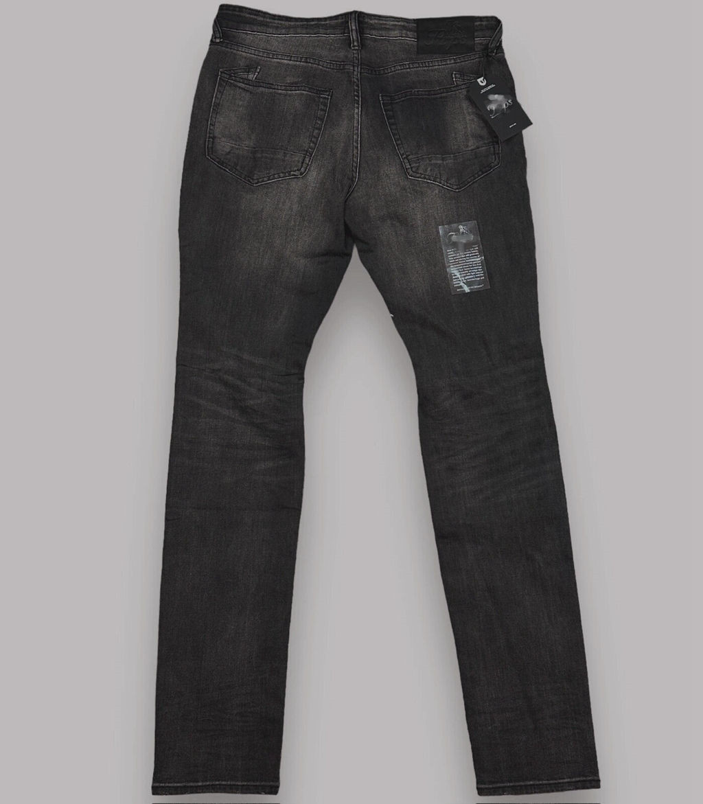 男牛王紫制品PRPS水洗做旧破洞修身弹力牛仔裤 - 图0