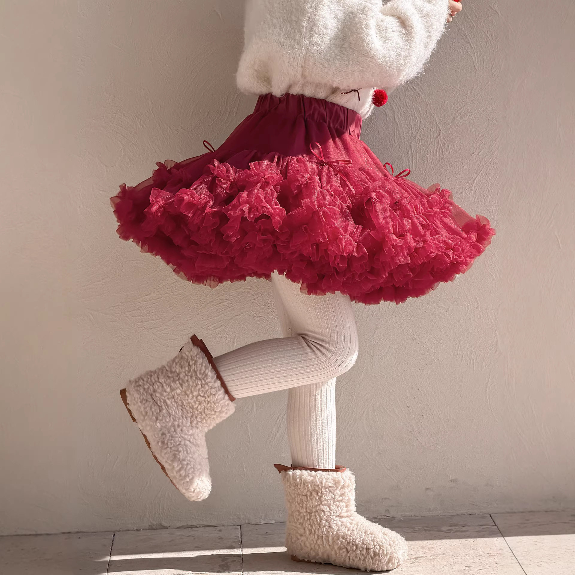 童森童马女童红色蓬蓬半身裙2026冬季新年周岁生日裙子超蓬tutu裙,淘宝优惠券,粉丝福利购,淘宝优惠卷