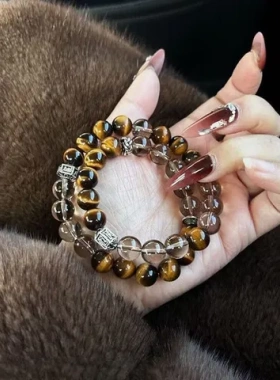 新中式手串高级感饰品送妈妈茶晶礼物轻奢设计新款虎眼ins仿小众