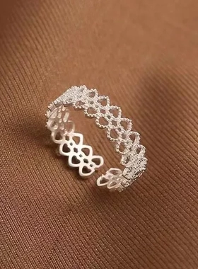 宽食指戒指镂空设计女小众个性可调节开口蕾丝网红潮简约时尚