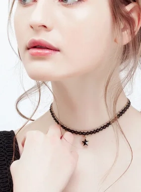 颈带简约项圈一件颈链项链短款脖子女饰品黑色星星锁骨链气质
