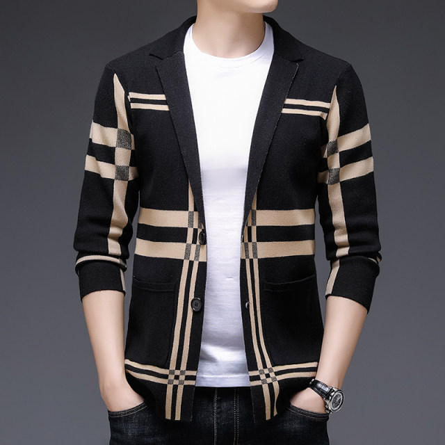 Autumn new fashion men's knitted cardigan Korean slim suit jacket trendy handsome youth wearing top