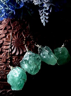 热促貔貅阁珠宝 天然绿萤石糖果什锦薄荷什锦手作缠绕吊坠蜡绳编