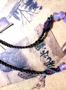 貔貅阁珠宝 原野 天然紫水晶车轮水晶手作简单蜡绳吊坠项链