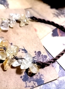 精灵珠宝 原野 天然黄水晶原石手作简单韵味蜡绳项链