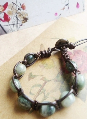 貔貅阁珠宝【生如夏花】天然绿发晶水晶原石手作蜡绳编织手链