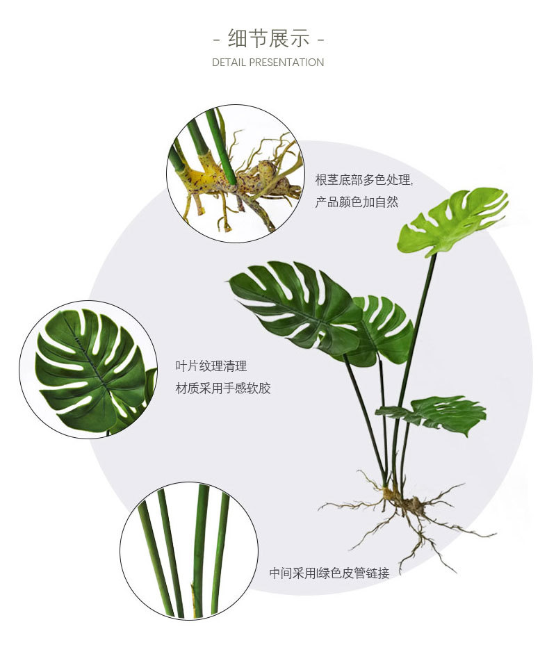 仿真植物手感软胶龟背叶百合叶鸟巢蕨叶绿植蕨类墙配材蕨草花艺-图2