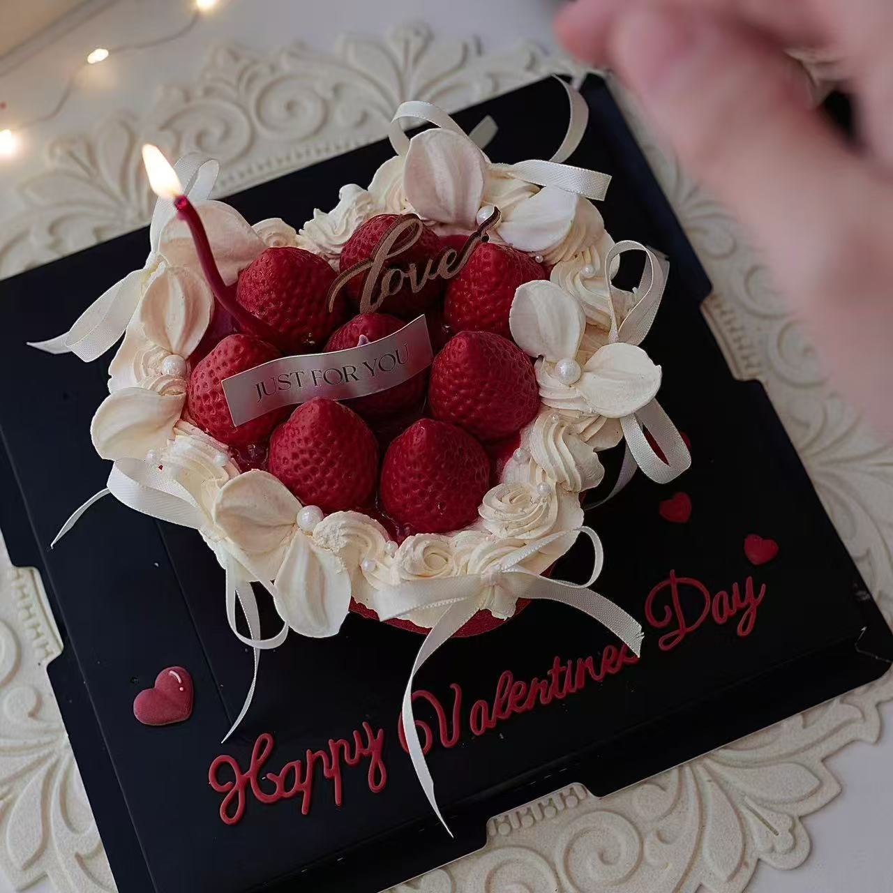 2.14情人节快乐蛋糕装饰蝴蝶结丝带木质love插件情侣纪念日插牌