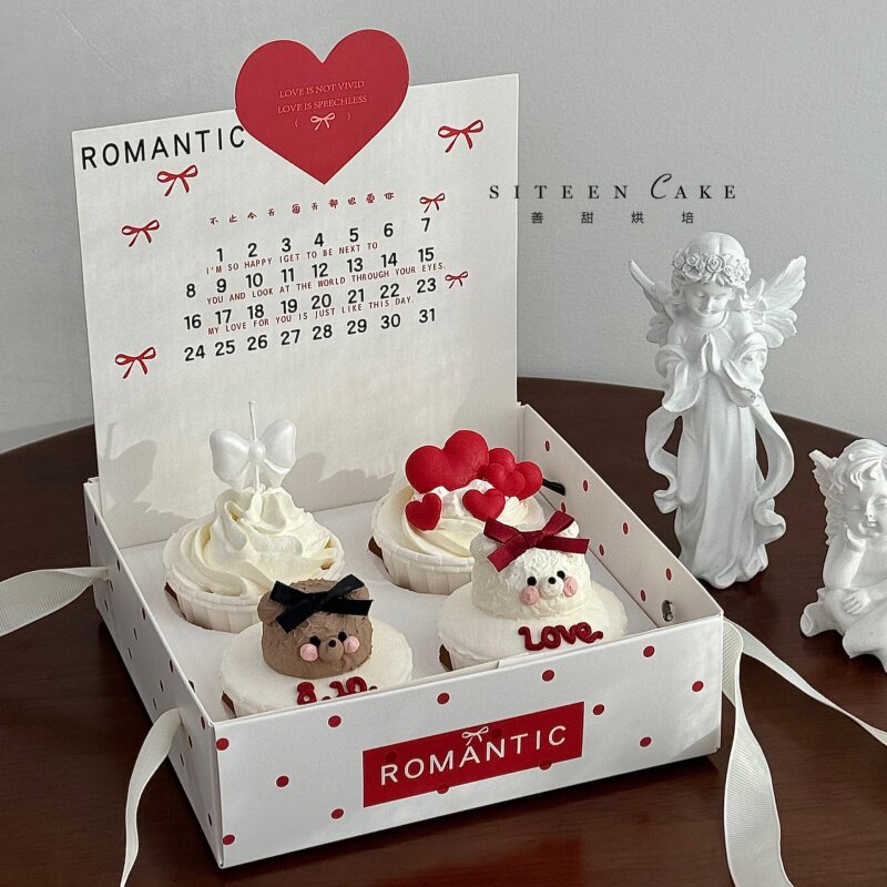 214情人节蛋糕盒包装纸杯盒蛋糕装饰情侣纪念日蝴蝶结蜡烛手提盒