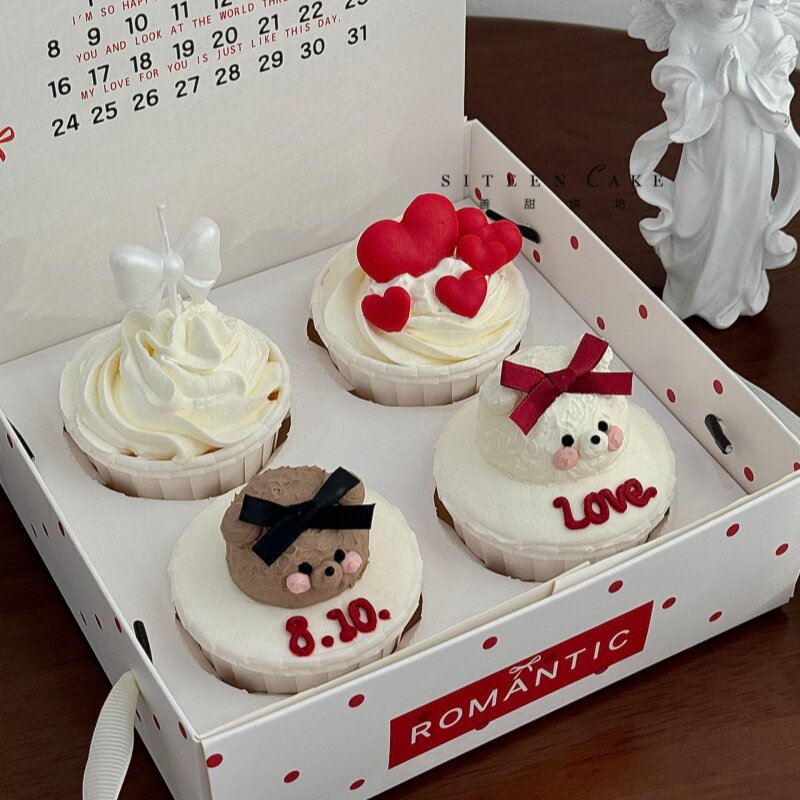 214情人节蛋糕盒包装纸杯盒蛋糕装饰情侣纪念日蝴蝶结蜡烛手提盒