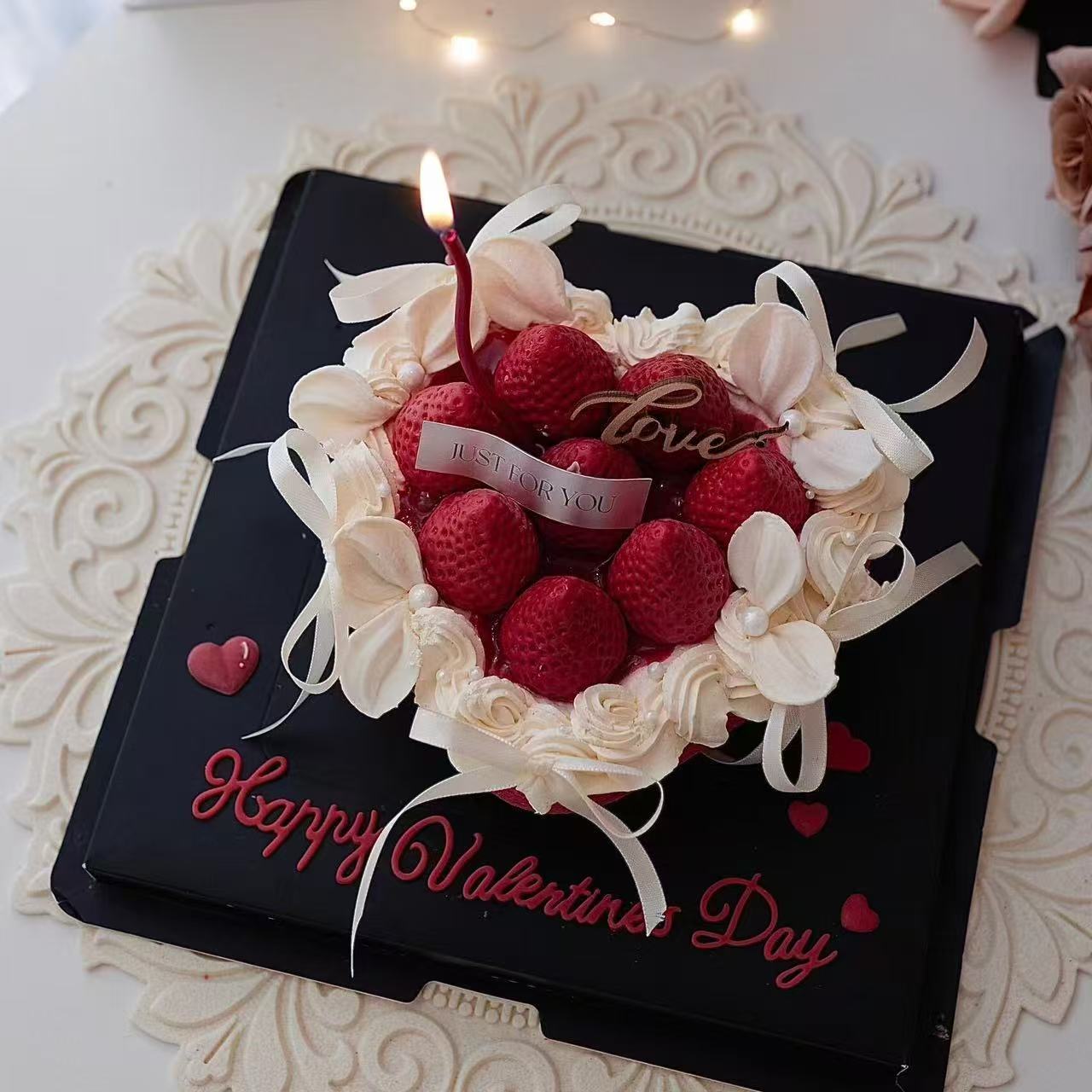 2.14情人节快乐蛋糕装饰蝴蝶结丝带木质love插件情侣纪念日插牌