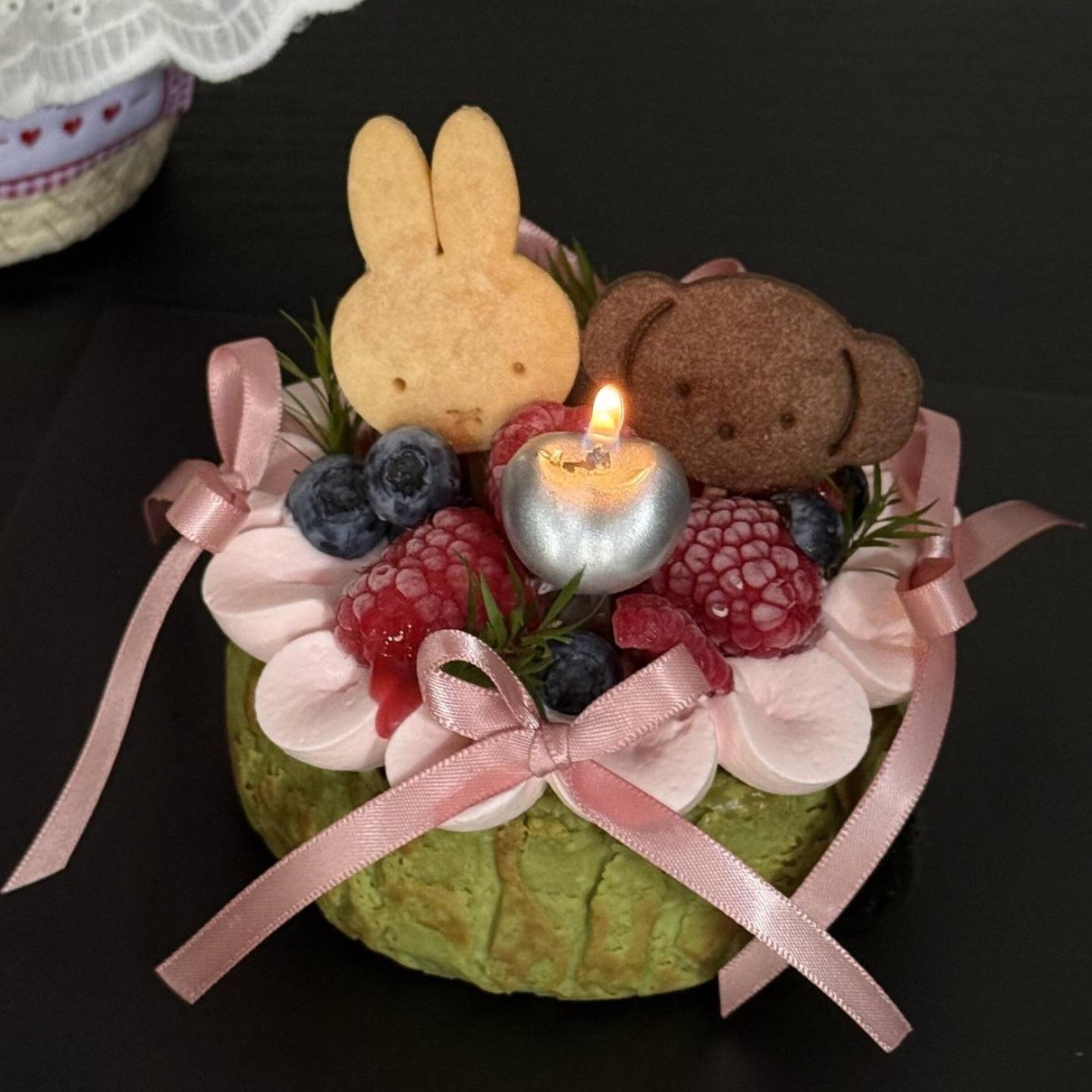 网红米菲熊兔饼干巴斯克蛋糕装饰摆件银色樱桃蜡烛生日装扮插件,淘宝优惠券,粉丝福利购,淘宝优惠卷