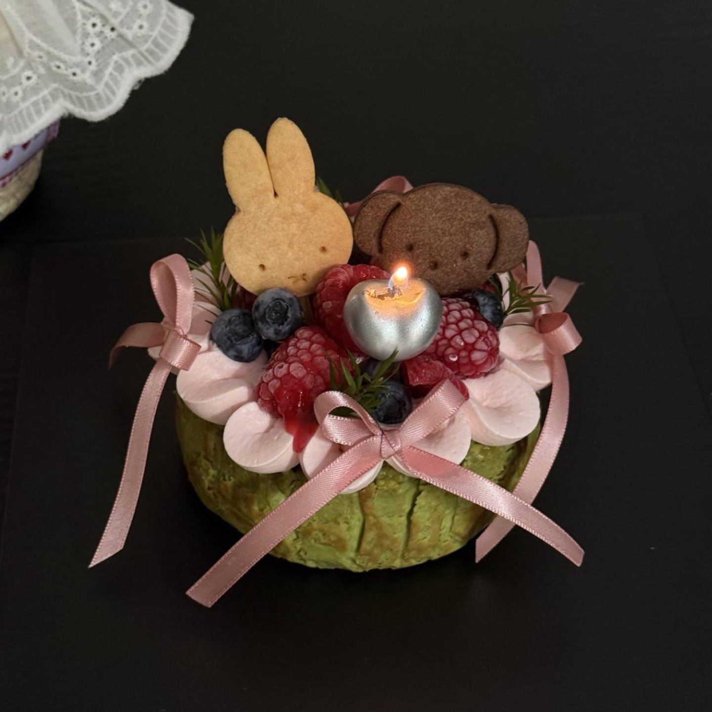 网红米菲熊兔饼干巴斯克蛋糕装饰摆件银色樱桃蜡烛生日装扮插件,淘宝优惠券,粉丝福利购,淘宝优惠卷