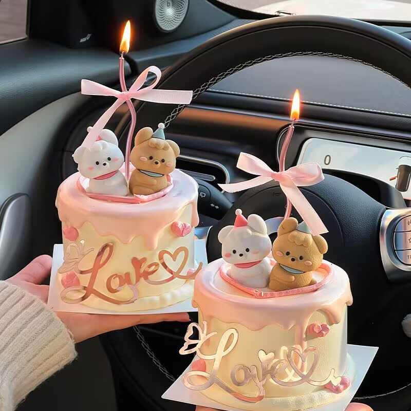 2.14情人节卡通情侣修狗蛋糕装饰摆件love爱心亚克力情侣告白插件