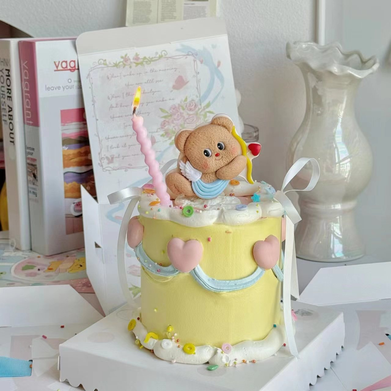 七夕情人节黄油小熊蛋糕装饰丘比特之箭软胶爱心情侣表白告白装扮