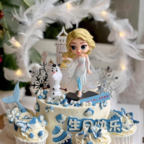 网红冰雪女王蛋糕装饰摆件唯美爱莎公主雪宝女孩生日甜品装扮插件 - 图2