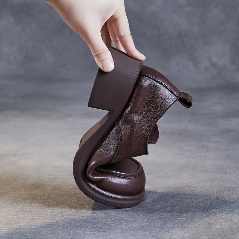 头层牛皮单鞋女2025年秋季新款真皮透气粗跟系带小皮鞋高跟工作鞋 - 图2