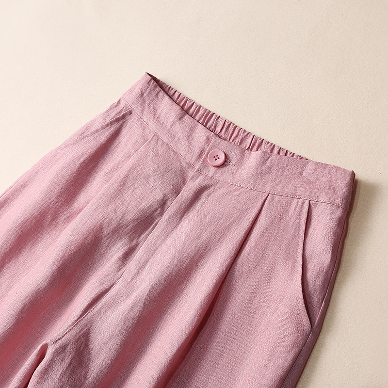 亚麻阔腿裤春夏垂感高腰休闲裤子 斐娜服饰休闲裤