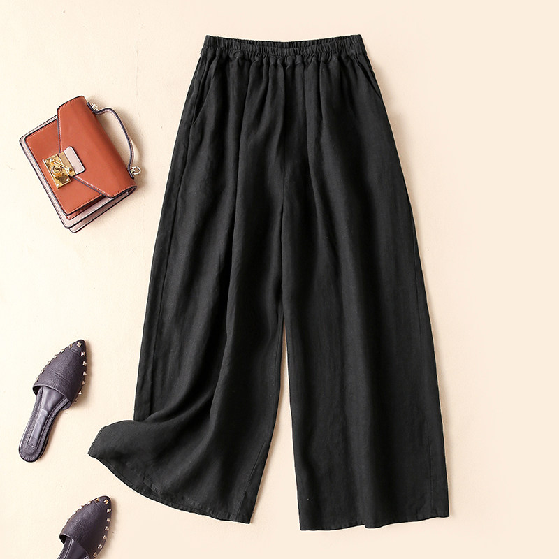 亚麻阔腿裤夏垂感高腰大码休闲裤 斐娜服饰休闲裤