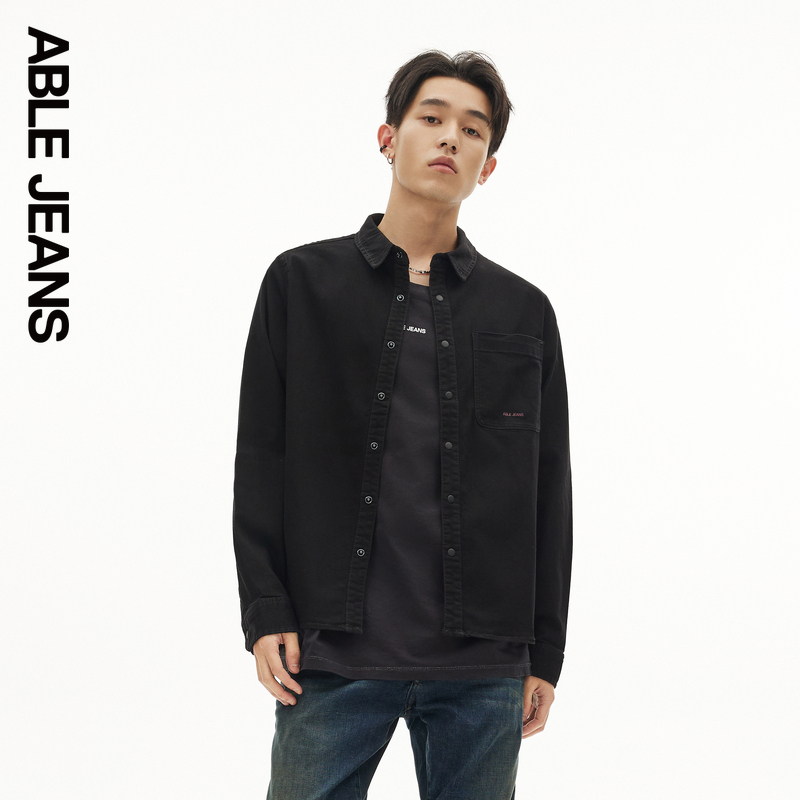 ABLEJEANS 男士都市通勤简约舒适水洗牛仔衬衫741031 - 图0