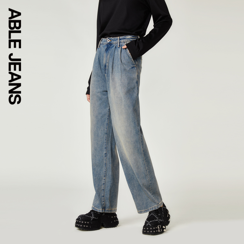 ABLE JEANS【通勤拖地裤】女士时尚休闲宽松直筒牛仔裤901446 - 图2