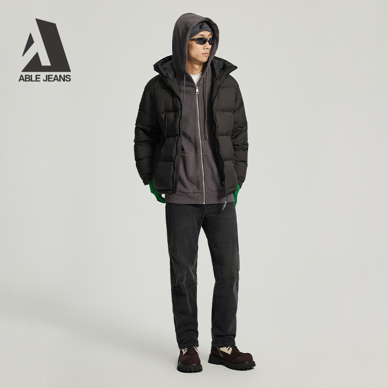 ABLE JEANS【直筒滑板裤】男士宽松复古洗水加绒厚款直筒牛仔裤冬