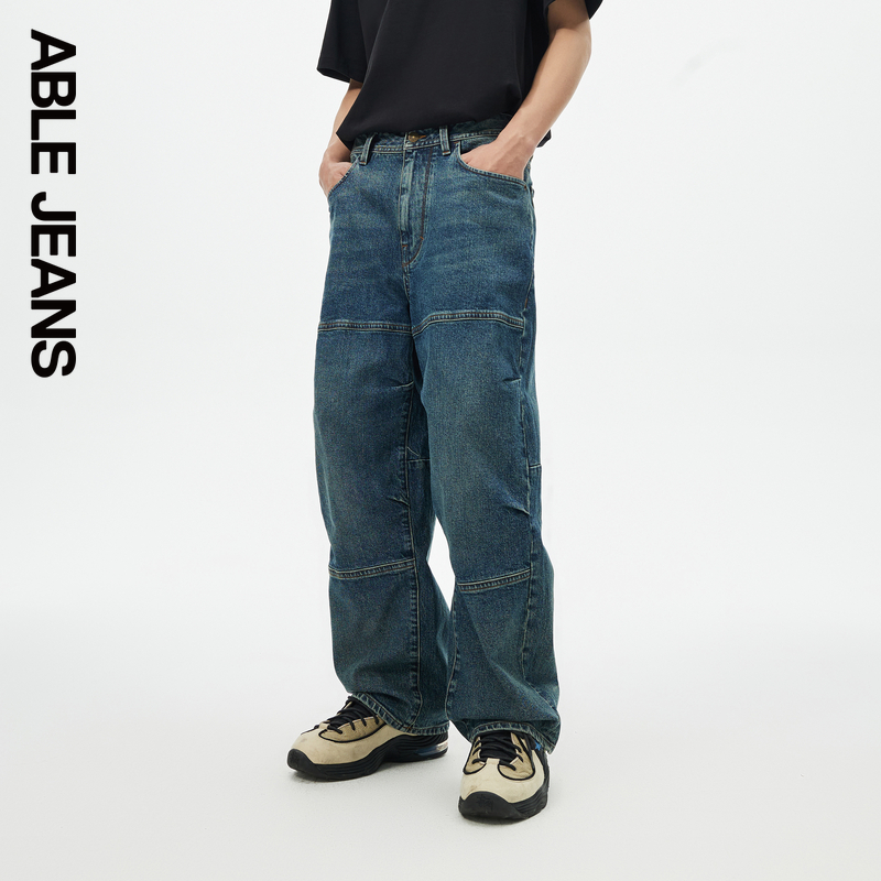 ABLE JEANS【直筒滑板裤】男士侧拉链袋水洗牛仔裤 801437