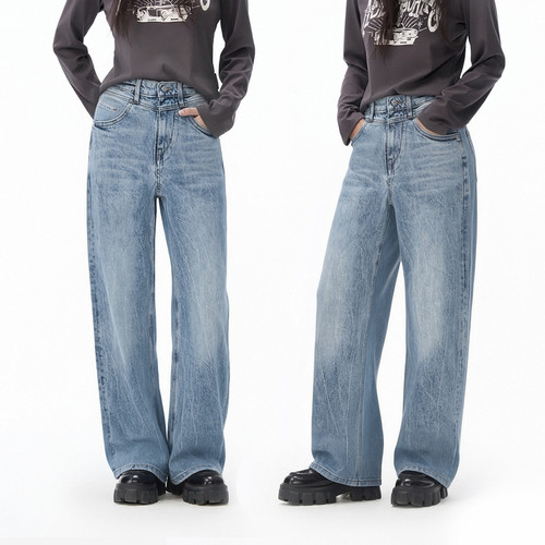 ABLE JEANS【大直筒裤】女士秋冬中腰牛仔裤宽松阔腿百搭长裤 - 图0