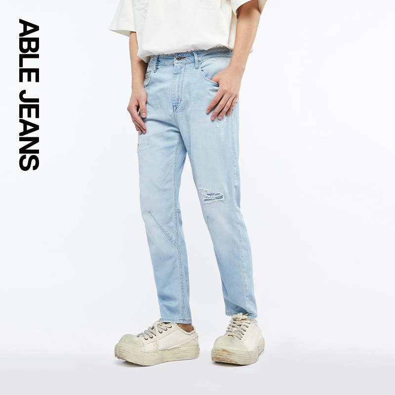 ABLE JEANS【立体锥形裤】24夏季新款九分小脚牛仔裤休闲直筒裤男 - 图0