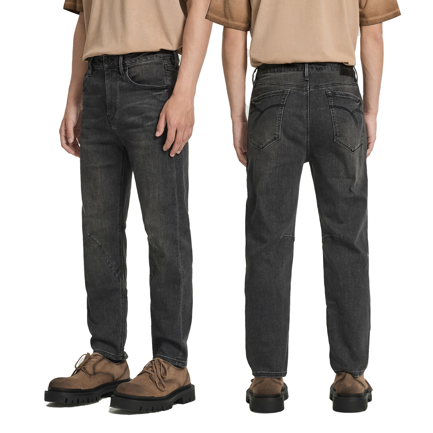 ABLE JEANS【立体锥形裤】秋冬新男士经典复古水洗锥形牛仔裤黑灰