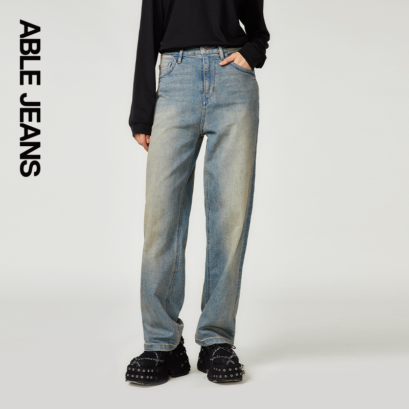 ABLE JEANS【大直筒裤】女士高腰时尚休闲阔腿宽松牛仔裤 - 图3