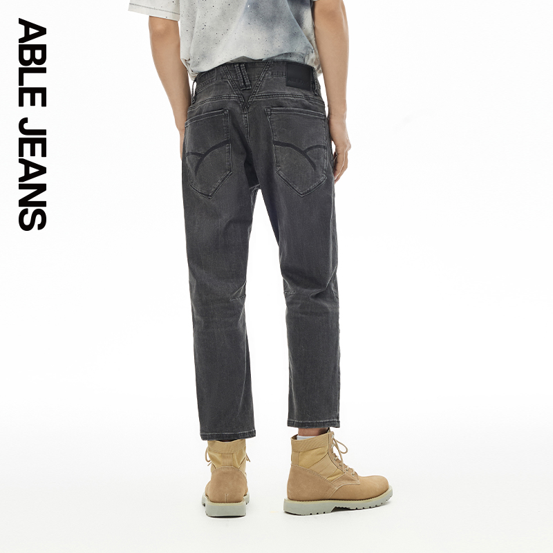 ABLE JEANS【酷爽大V裤】男士经典时尚灰色休闲酷爽直筒牛仔裤 - 图3